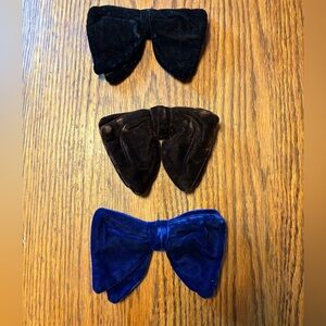 Ormond Vintage Clip On Velvet Bow Ties (Lot of 3)Blue/Black/Brown